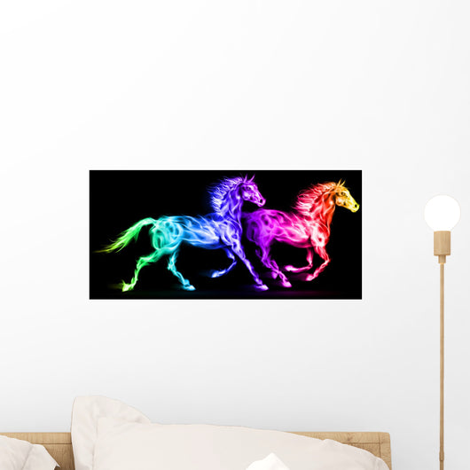 Colorful Fire Horses. Wall Mural