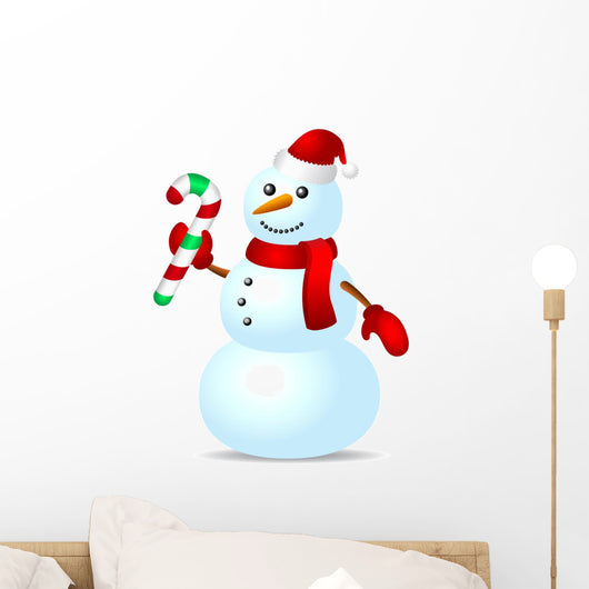 Traditional Snowman with Candy Cane Wall Decal
