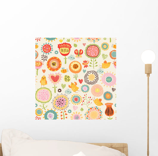Floral with Birds Seamless Wall Decal