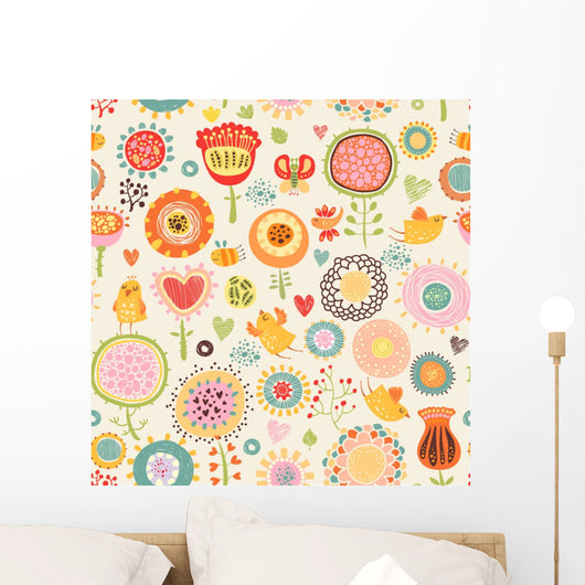 Floral with Birds Seamless Wall Decal