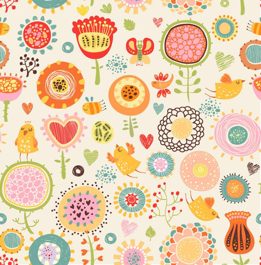 Floral with Birds Seamless Wall Decal