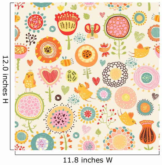 Floral with Birds Seamless Wall Decal