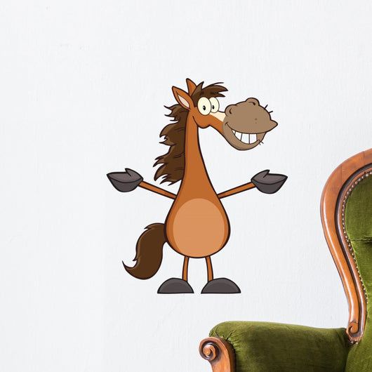 Smiling Horse Cartoon Mascot Character With Open Arms Wall Decal