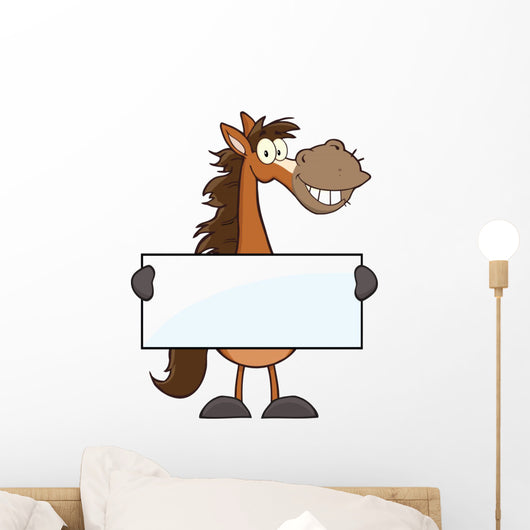Horse Cartoon Mascot Character Holding A Banner Wall Decal