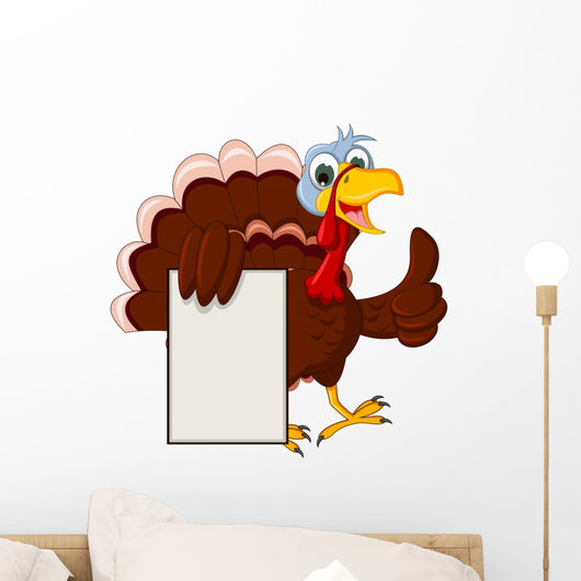Funny Turkey Cartoon Posing with blank sign Wall Decal