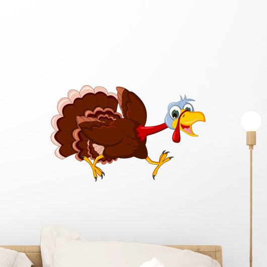 Funny Turkey Cartoon Running Wall Decal
