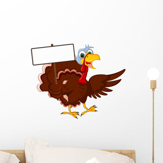 Funny Turkey Cartoon Posing with blank sign Wall Decal
