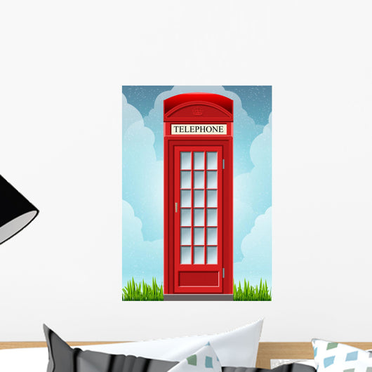 English Red Telephone Cabin on the Grass
