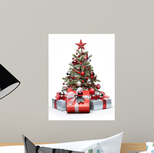 Decorated Christmas tree and gifts Wall Decal