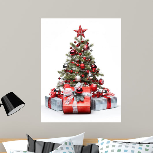 Decorated Christmas tree and gifts Wall Decal