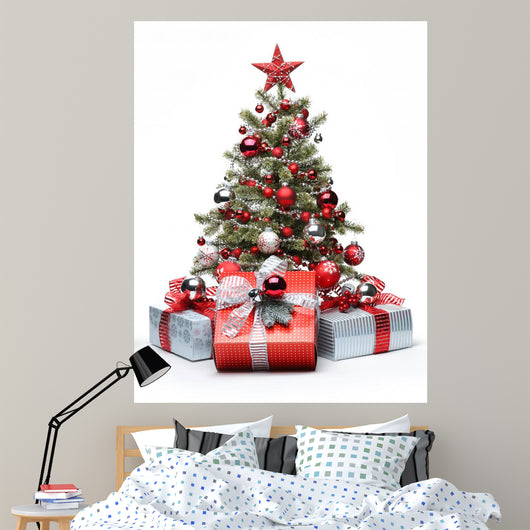 Decorated Christmas tree and gifts Wall Decal