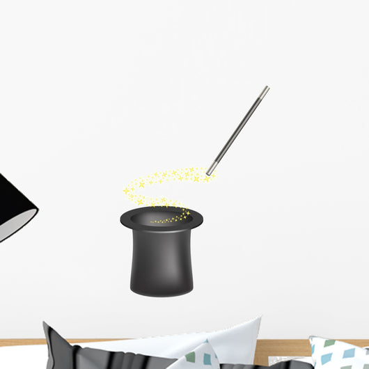 Magic hat and magic wand with a stream of stars Wall Decal