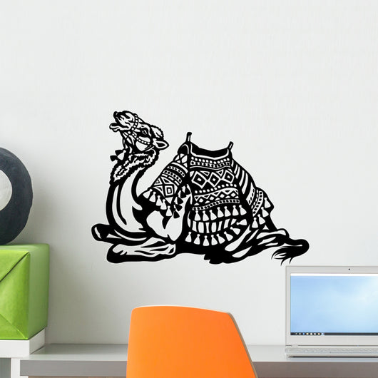 lying camel with saddle black white Wall Decal