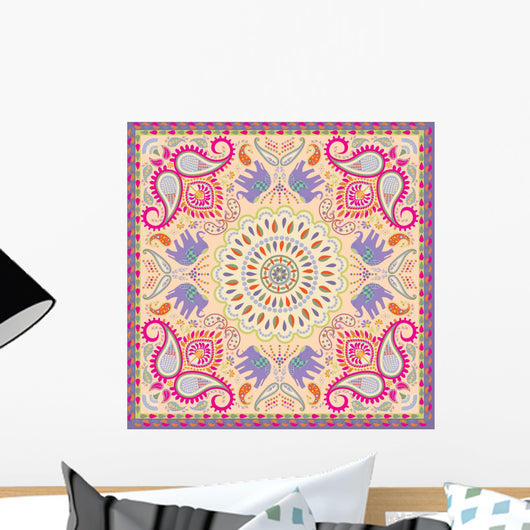 Elephant Floral Motif Wall Mural