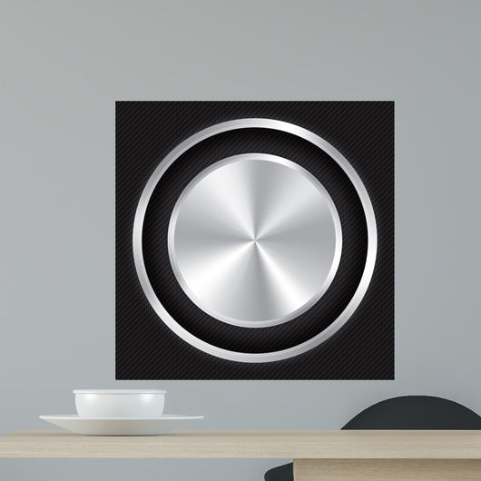 Metallic button on Carbon fiber background. Wall Mural