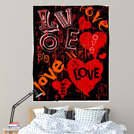Hearts and love, super grungy, vector illustration Wall Mural