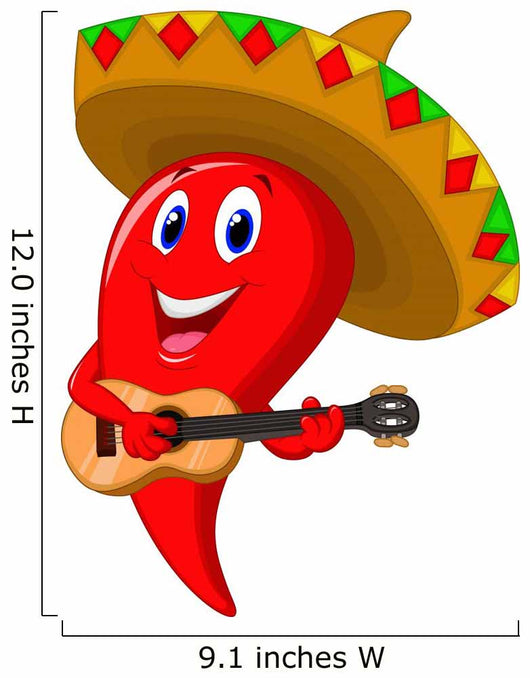 Chili pepper mariachi wearing sombrero playing a guitar Wall Decal