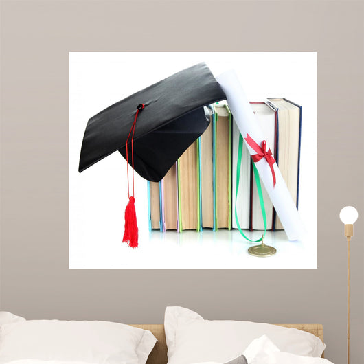 Medal for achievement in education with diploma, hat and books