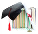 Medal for achievement in education with diploma, hat and books