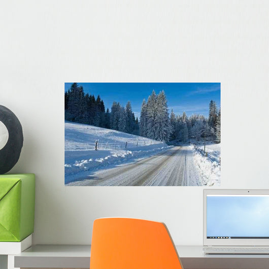 Snowy Road to Forest Wall Decal