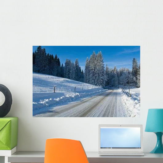 Snowy Road to Forest Wall Decal