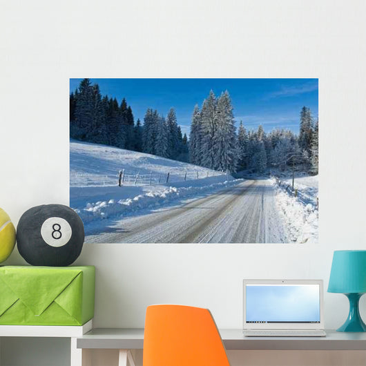 Snowy Road to Forest Wall Decal