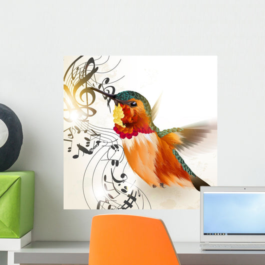 Music vector background with humming bird and notes