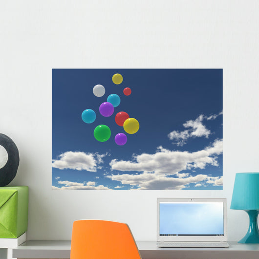 Balloons in the blue sky Wall Mural