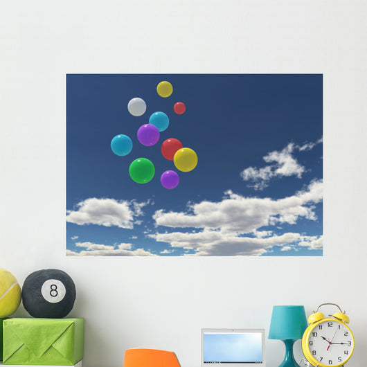 Balloons in the blue sky Wall Mural