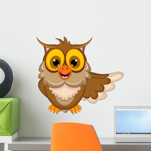 funny owl cartoon waving Wall Decal