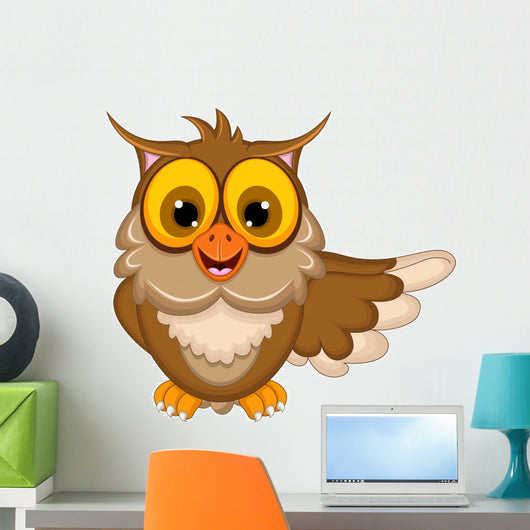 funny owl cartoon waving Wall Decal