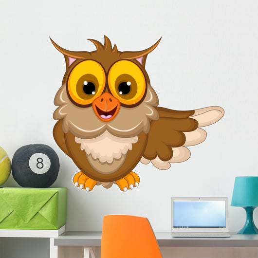 funny owl cartoon waving Wall Decal