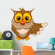 funny owl cartoon waving Wall Decal