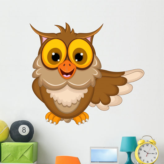 funny owl cartoon waving Wall Decal