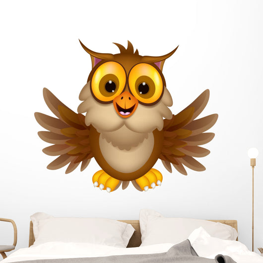 cute owl cartoon waving Wall Decal