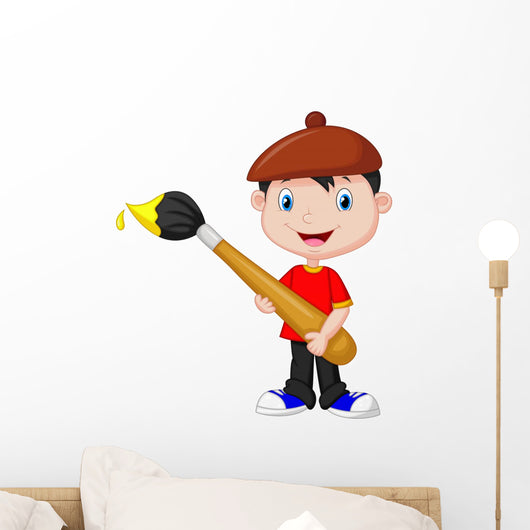 Little boy is painting with paintbrush Wall Decal