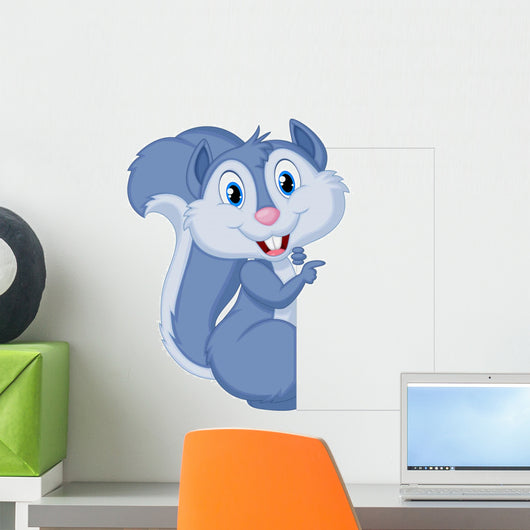 Cute squirrel cartoon holding blank sign Wall Decal