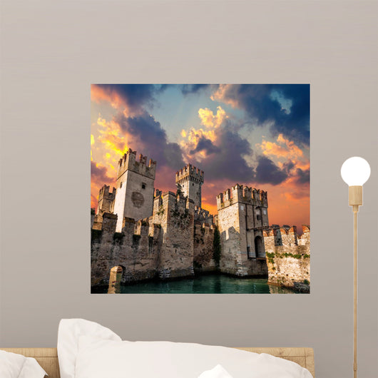 Medieval Castle Scaliger at sunset Wall Mural