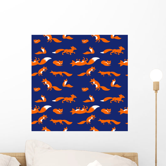 Seamless vector pattern with cute foxes Wall Decal