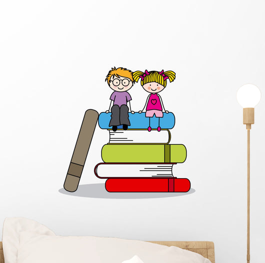 kids sitting on books