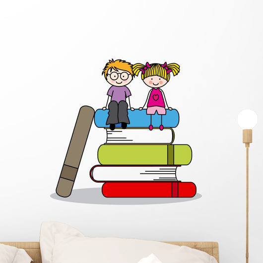 kids sitting on books
