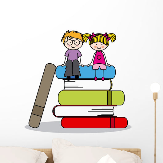 kids sitting on books