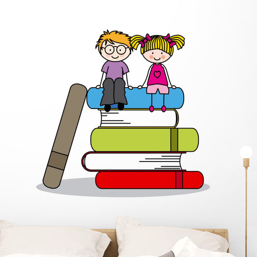 kids sitting on books