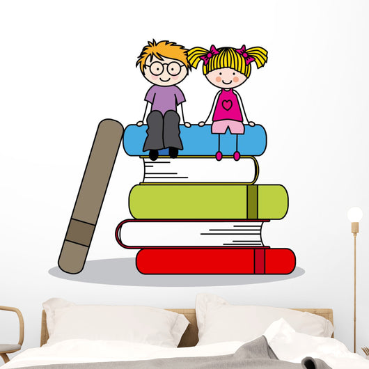kids sitting on books