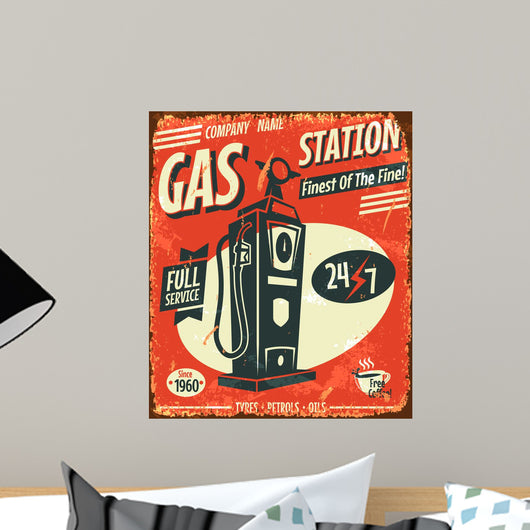 Grunge Retro Gas Station Sign Vector Illustration