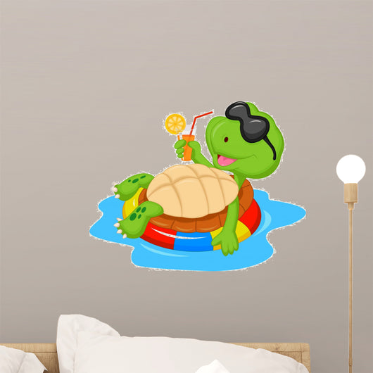 Cute turtle cartoon on inflatable round