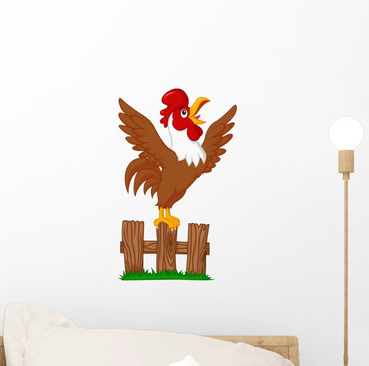Cute rooster crowing on the fence Wall Decal