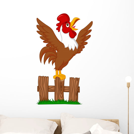 Cute rooster crowing on the fence Wall Decal