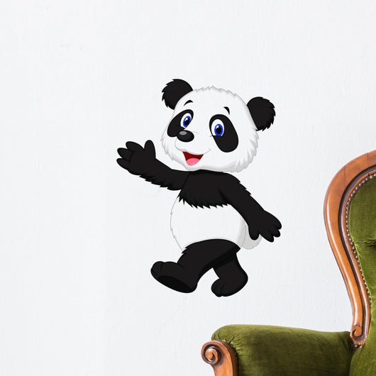 Cute panda cartoon waving hand Wall Decal