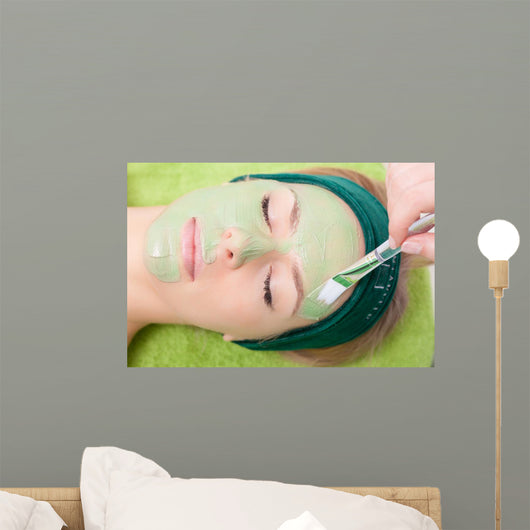 Beauty salon. Cosmetician applying facial mask at woman face.